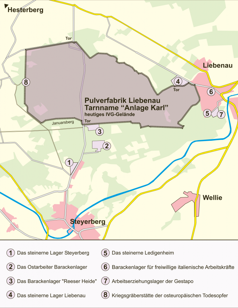 Karte der Pulverfabrik Liebenau und Umgebung